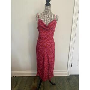 Dex satin slip dress size M red pink floral